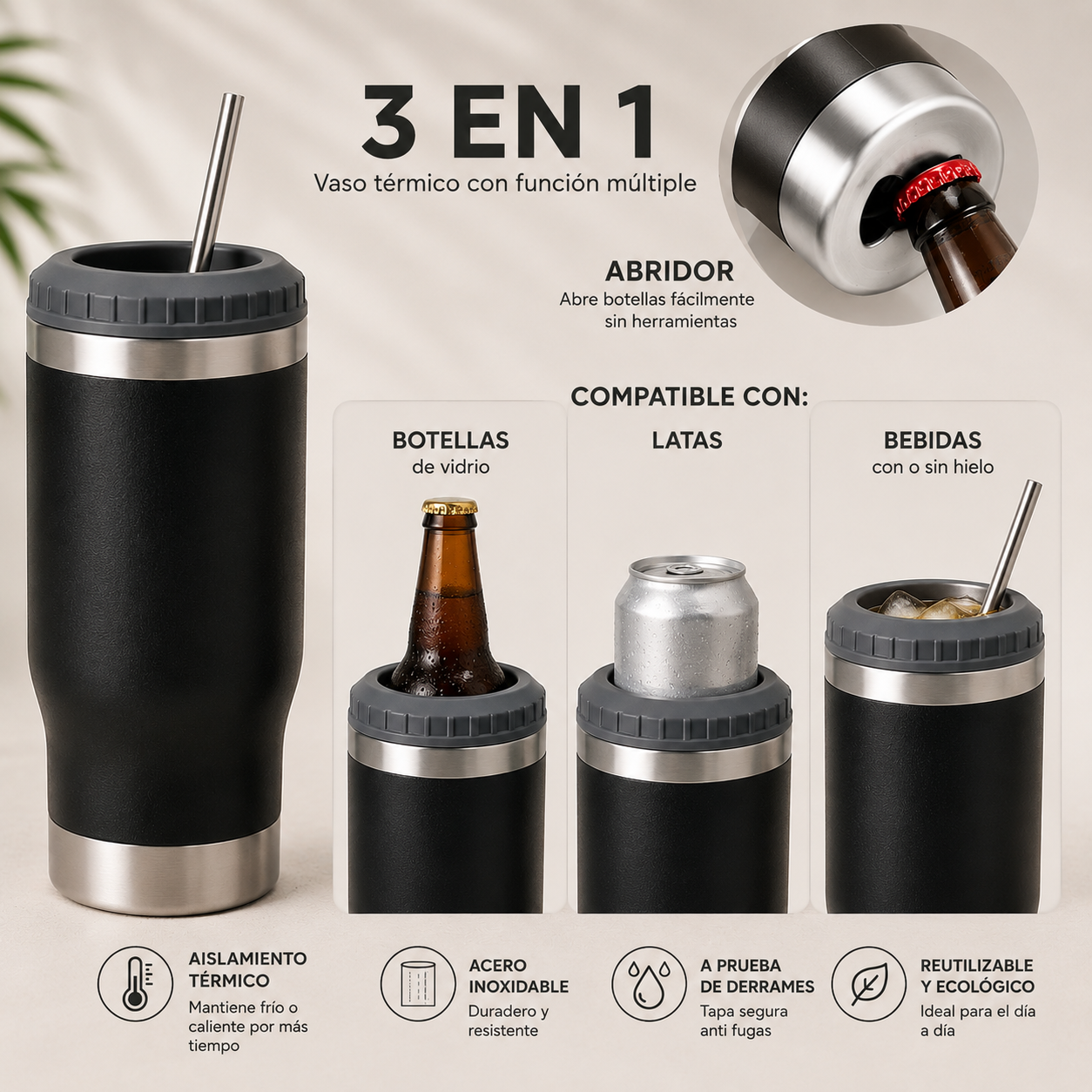 4 Vaso Térmico 3 en 1 Multifuncional